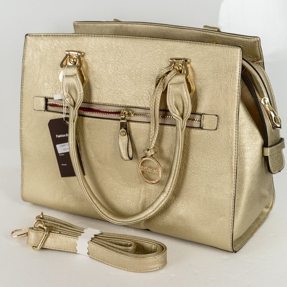NWT  Gold Haute Structured Satchel - Picture 1 of 8
